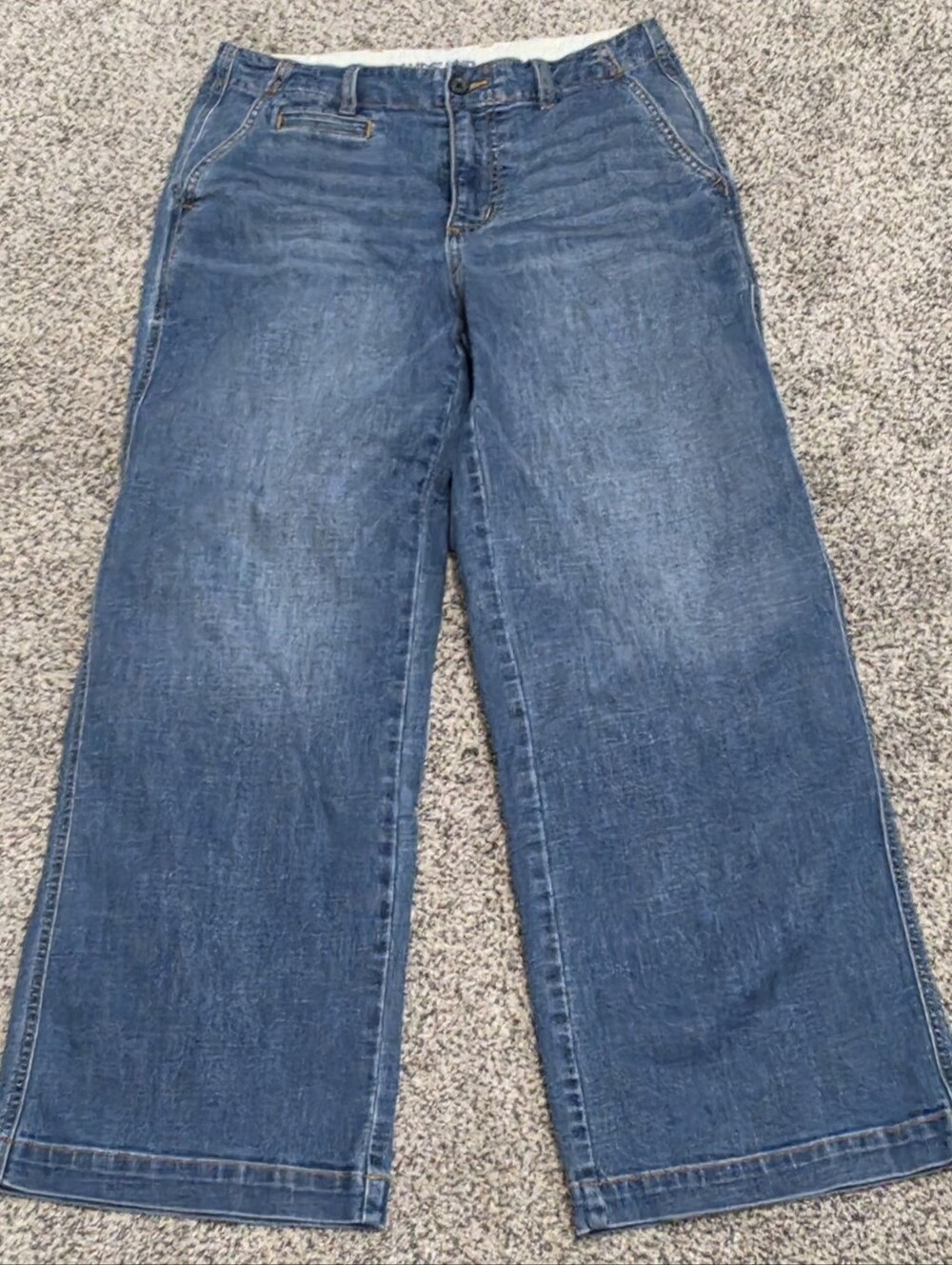 Lands End Cropped Wide Leg Utility Denim Jeans Trouser Pocket Medium Wash Size 6